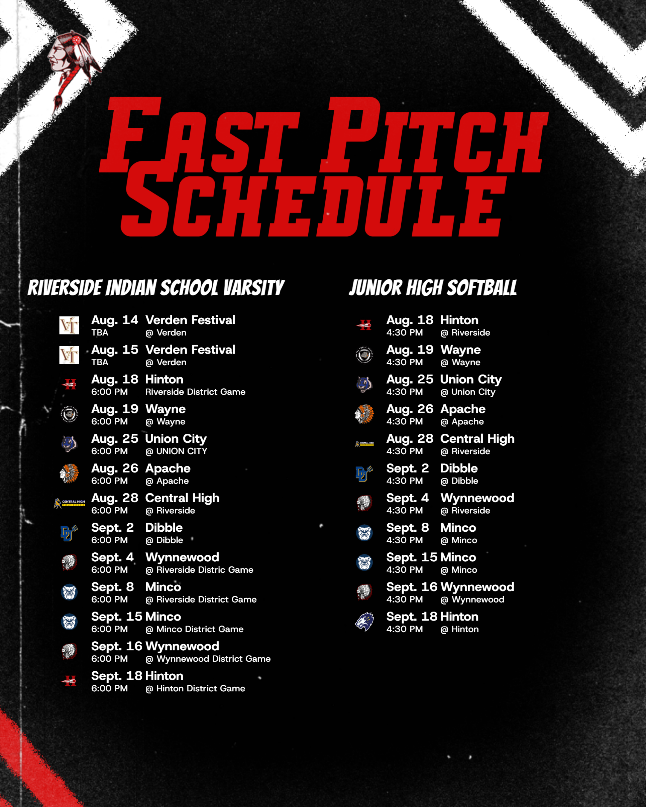 Riverside Lady Braves HS & JH Fast Pitch Schedule 2025