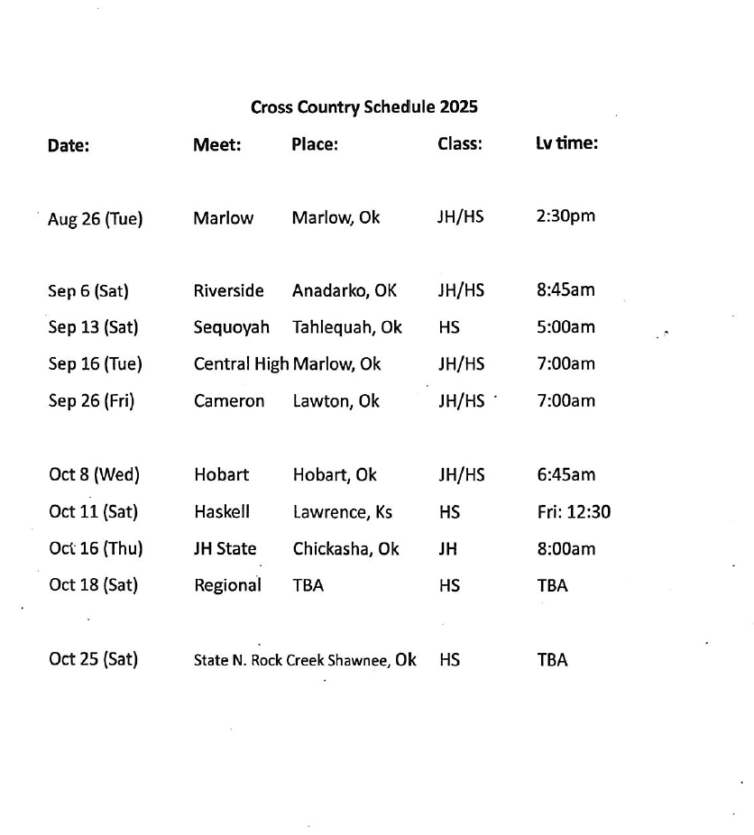 Cross Country Schedule 2025