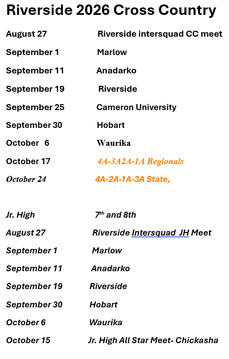 2026 Cross Country Schedule